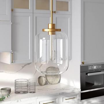 Henn&Hart 9.62" Wide Pendant with Glass Shade in Brass/Clear