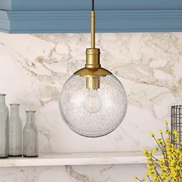 Henn&Hart 9" Wide Pendant with Glass Shade in Brass/Seeded