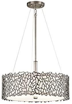 Kichler Silver Coral 11" 3 Light Convertible Pendant with Etched Diffuser and White Fabric Shade