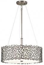 Kichler Silver Coral 11" 3 Light Convertible Pendant with Etched Diffuser and White Fabric Shade