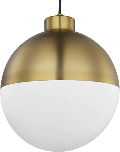 Progress Globe LED Collection 1-Light Opal Glass Mid-Century Modern Pendant Light Brushed Bronze