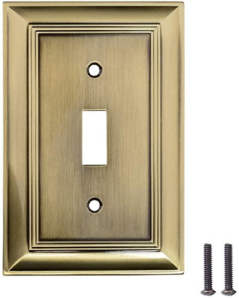 Amazon Basics Single Toggle Light Switch Outlet Wall Plate, Antique Brass, 3-Pack