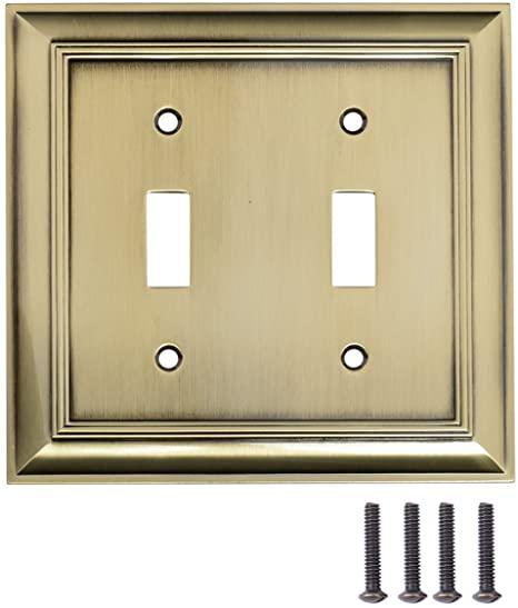 Amazon Basics Double Toggle Light Switch Wall Plate, Antique Brass, Set of 2