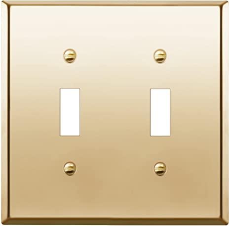 Enerlites Toggle Light Switch Metal Wall Plate, Size 2-Gang 4.50" x 4.57", 302 Polished Brass, Gold
