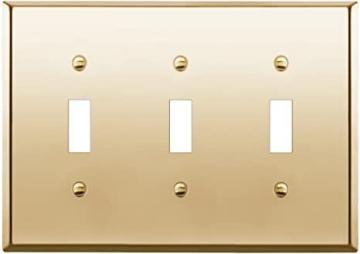 Enerlites Toggle Light Switch Metal Wall Plate, Size 3-Gang 4.50" x 6.38", 302 Polished Brass, Gold