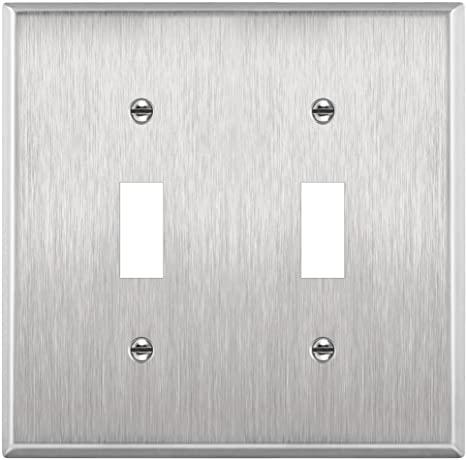 Enerlites Toggle Light Switch Stainless Steel Wall Plate, 2-Gang 4.50" x 4.57", Silver