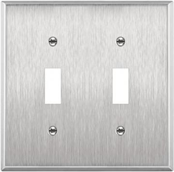 Enerlites Toggle Light Switch Stainless Steel Wall Plate, 2-Gang 4.50" x 4.57", Silver