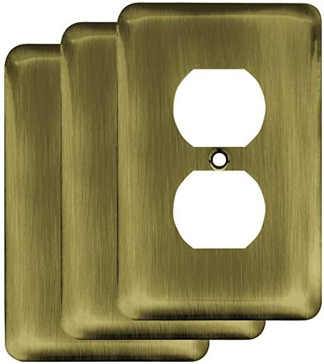 Franklin Brass W10249V-AB-R Stamped Steel Round Single Duplex Outlet Wall Plate, Antique Brass