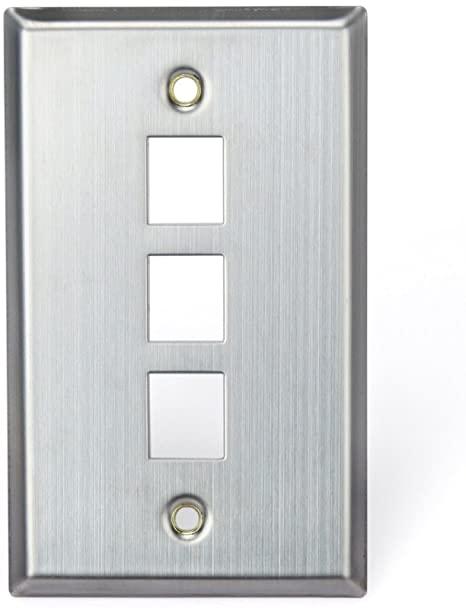 Leviton 43080-1S3 QuickPort Wallplate, Single Gang, 3-Port, Stainless Steel