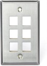 Leviton 43080-1S6 QuickPort Wallplate, Single Gang, 6-Port, Stainless Steel