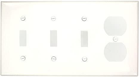 Leviton 80743-W 4-Gang 3-Toggle 1-Duplex Device Combination Wallplate, Thermoplastic Nylon