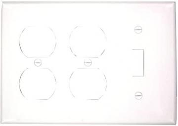 Leviton 80747-W 3-Gang 1-Toggle 2-Duplex Device Combination Wallplate, Thermoplastic Nylon