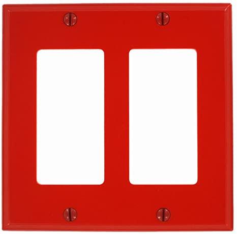 Leviton 80409-NR 2-Gang Decora/GFCI Device Wallplate, Standard Size, Red