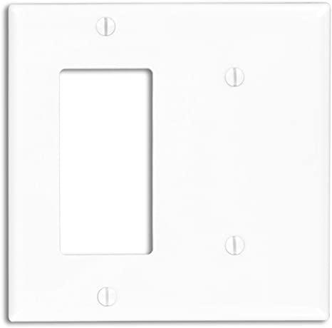 Leviton 80708-W 2-Gang 1-Blank 1-Decora/GFCI Device Combination Wallplate, Standard Size, White