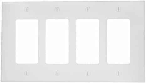 Leviton PJ264-W 4-Gang Decora/GFCI Decora Wallplate, Midway Size, White