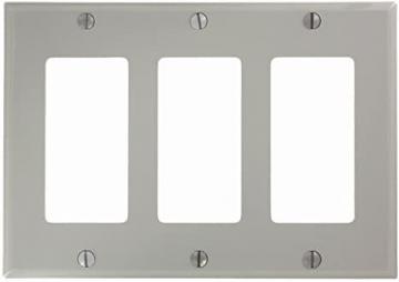Leviton 80411-NGY 3-Gang Decora/GFCI Device Wallplate, Standard Size, Thermoset, Device Mount