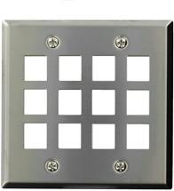 Leviton 43080-S12 QuickPort Wallplate, Dual Gang, 12-Port, Stainless Steel