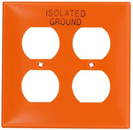 Leviton 80716-OIG 2-Gang Duplex Device Receptacle Wallplate, Hot Stamped Isolated Ground, Orange