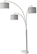 Adesso 4250-22 Bowery 3-Arm Arc Lamp, 74 in, 3 x 100W Incandescent/26W CFL, Brushed Steel Finish