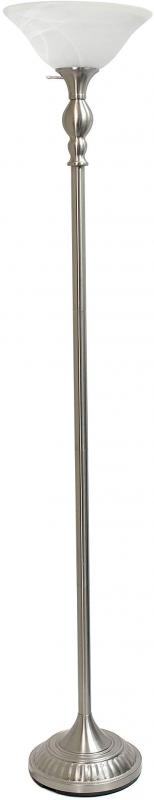 Elegant Designs LF2001-BSN 1 Light Torchiere Marbleized Glass Shade Floor Lamp, Brushed Nickel/White