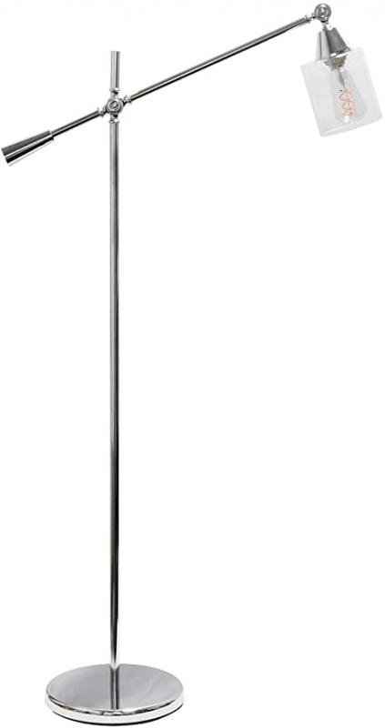 Elegant Desings LF1030-CHR Pivot Arm Glass Shade Floor Lamp, Chrome