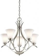 Kichler Keiran 23.25" 5 Light Chandelier with Satin Etched White Glass in Brushed Nickel