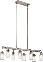 Kichler Braelyn 11.25" 8 Light Linear Chandelier with Clear Seeded Glass Classic Pewter