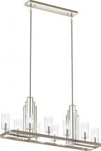 Kichler Kimrose 10 Light Linear Chandelier with Clear Fluted Glass in Polished Nickel/Satin Nickel