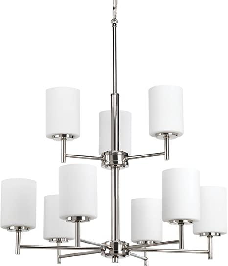Progress Replay Collection 9-Light Etched Painted White Glass Modern Chandelier Light