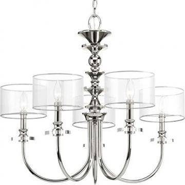 Progress Marche Collection 5-Light Grey Mylar Shade Luxe Chandelier Light Polished Nickel