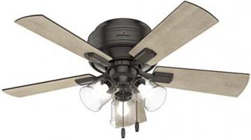 Hunter Crestfield Indoor Low Profile Ceiling Fan with LED Light and Pull Chain Control, Noble Bronze