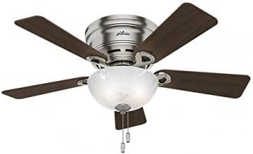 Hunter Haskell Indoor Low Profile Ceiling Fan with LED Light and Pull Chain Control, Brushed Nickel