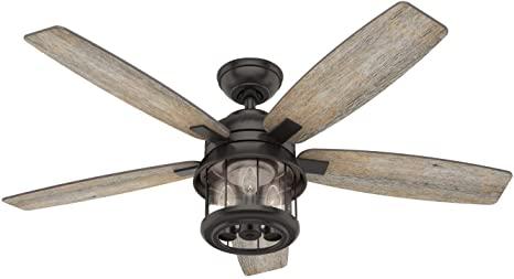 Hunter 59420 Coral Bay Indoor/Outdoor Ceiling Fan with LED Light and Remote, 52, Black