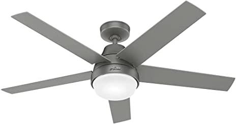 Hunter Aerodyne Ceiling Fan with LED Light and Remote Control, Matte Silver Finish, 52 Inch