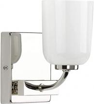 Progress Moore Collection 1-Light White Opal Glass Luxe Bath Vanity Light Polished Nickel