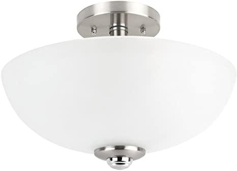 Globe Electric 63357 Hudson 2-Light Semi-Flush Mount Ceiling Light, Brushed Nickel, Chrome Accents