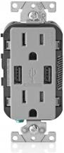Leviton T5632-GY USB Charger/Tamper-Resistant Duplex Receptacle, 15-Amp, Gray