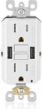 Leviton GUSB1-W 15A SmartlockPro GFCI Combination 24W(4.8A) Type A USB In-Wall Charger Outlet