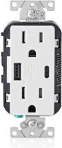 Leviton T5633-W 15-Amp Type-C USB Charger/Tamper Resistant Receptacle, 1-Pack, White
