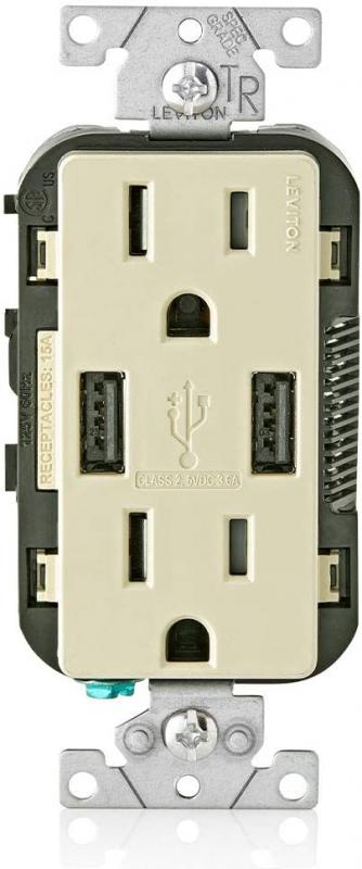 Leviton T5632-I USB Charger/Tamper-Resistant Duplex Receptacle, 15-Amp, Ivory, 1-Pack
