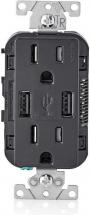 Leviton T5632-E USB Charger/Tamper-Resistant Duplex Receptacle, 15-Amp, Black, 1-Pack