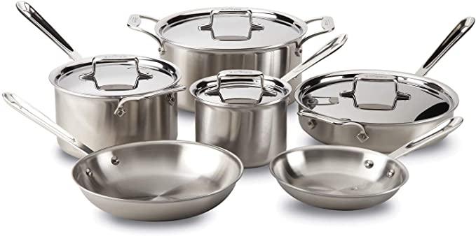 All-Clad Brushed D5 Stainless Cookware Set, Pots and Pans, 5-Ply Stainless Steel