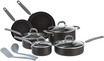 Amazon Basics Hard Anodized Non-Stick 12-Piece Cookware Set, Grey - Pots, Pans and Utensils