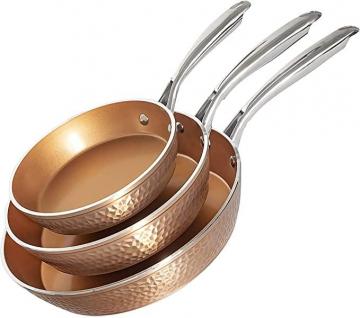 Gotham Steel Hammered Frying Pan Set, 3 Piece Nonstick Copper Fry Pans, 8”, 10” & 12”
