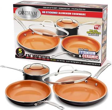 Gotham Steel 5 Piece Kitchen Essentials Cookware Set with Ultra Nonstick Copper Surface