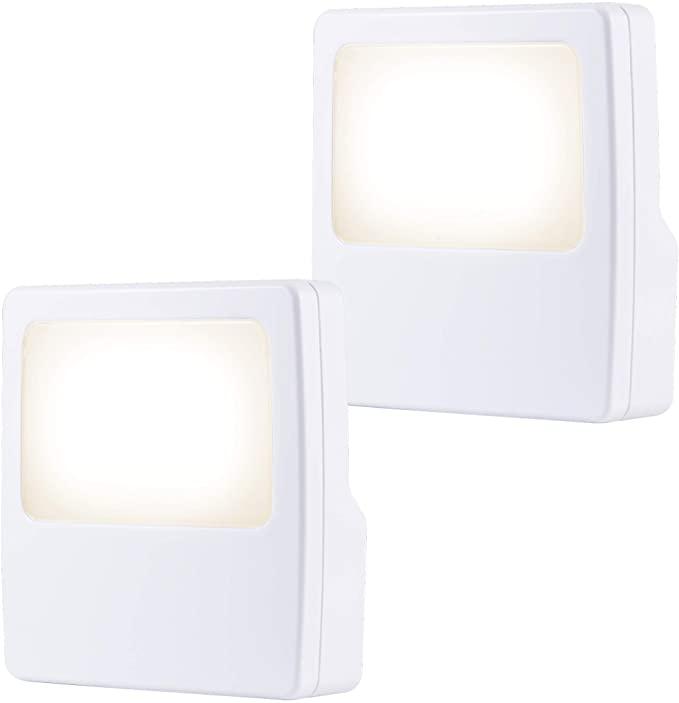GE White Always-On LED Night Light, 2 Piece, Plug-In, Compact, Soft Glow
