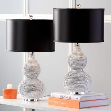 SAFAVIEH Lighting Collection Nicole Modern Silver Bead Base/ Black Shade 25-inch Table Lamp Set of 2