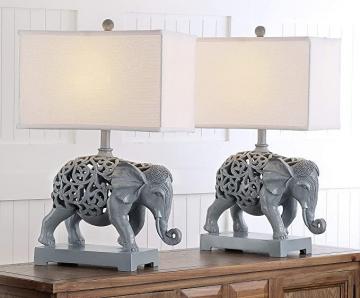 SAFAVIEH Lighting Collection Hathi Sculpture Modern Light Grey Elephant 26-inch Table Lamp Set of 2
