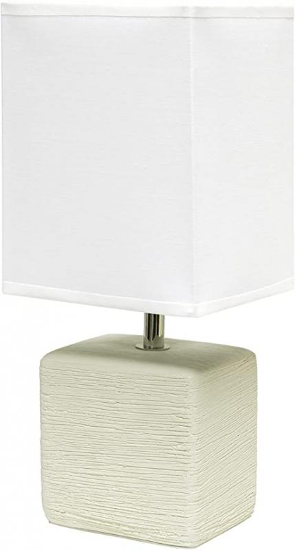 Simple Designs LT2072-OFF Petite Faux Stone Fabric, OffWhite with White Shade Table Lamp