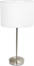 Simple Designs LT2040-WHT Stick Fabric Shade Table Lamp, 3", Brushed Nickel/White